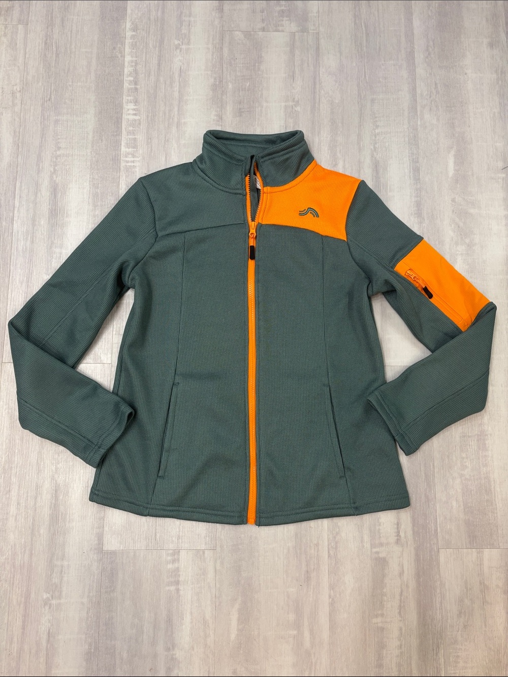 Crivit Waffle Knit Texture Forest Green Jacket with Orange Accents Small